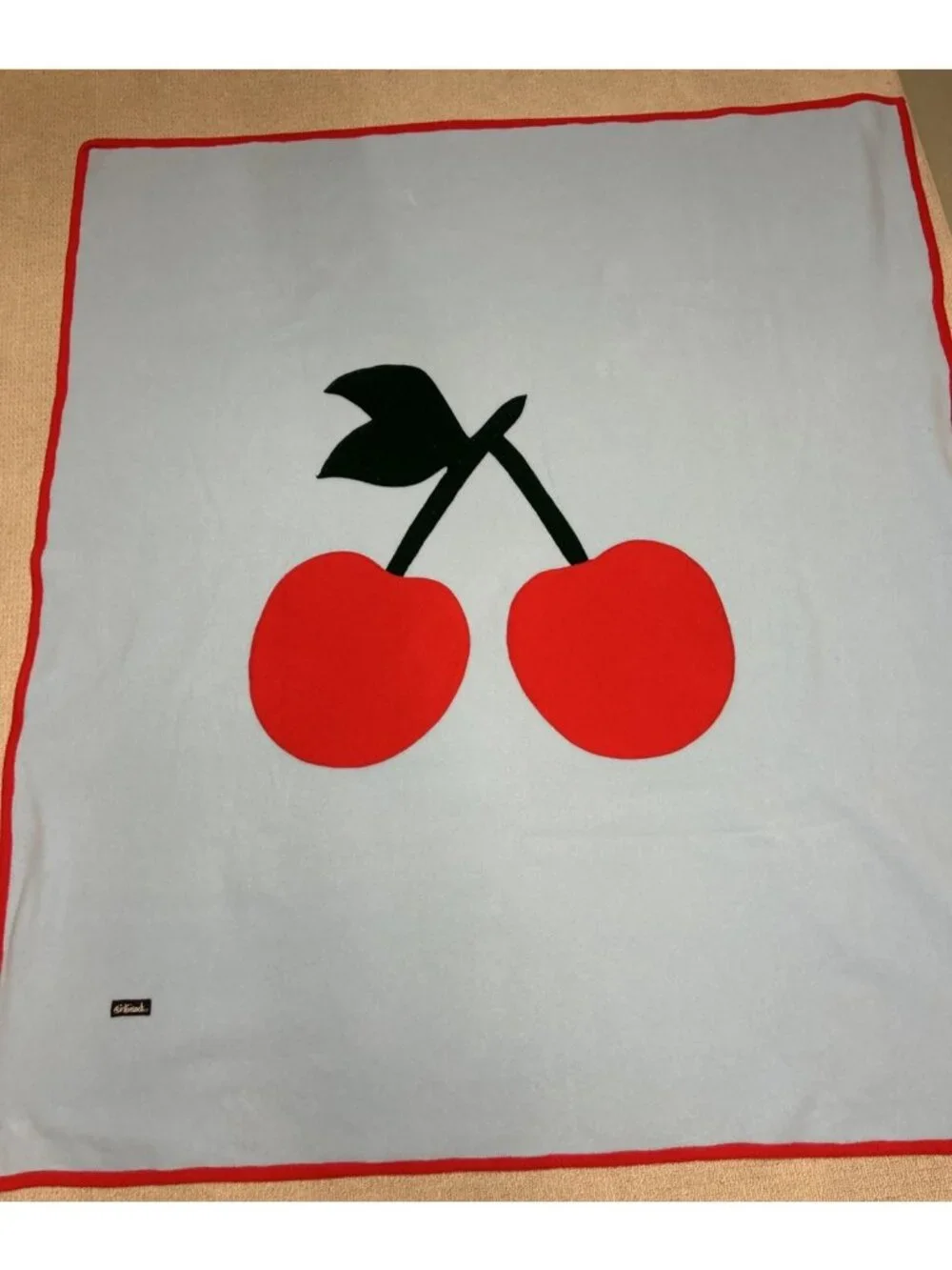 Vintage Girlfriends LA Brand Blanket Light Blue With Cherries Cherry Red Trim